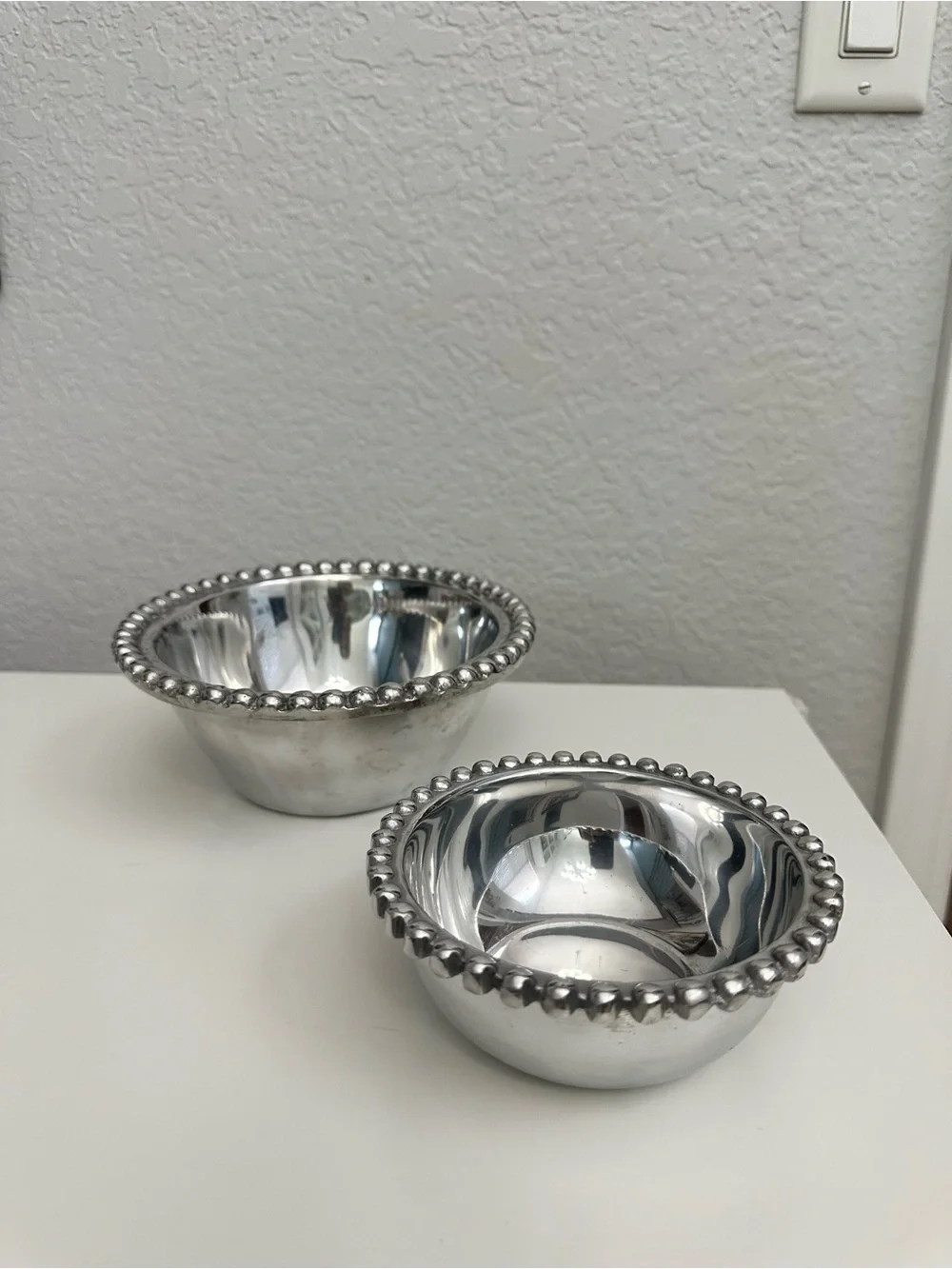 Vintage Holland Boone Polished Pewter Beaded Bowl Set of 2